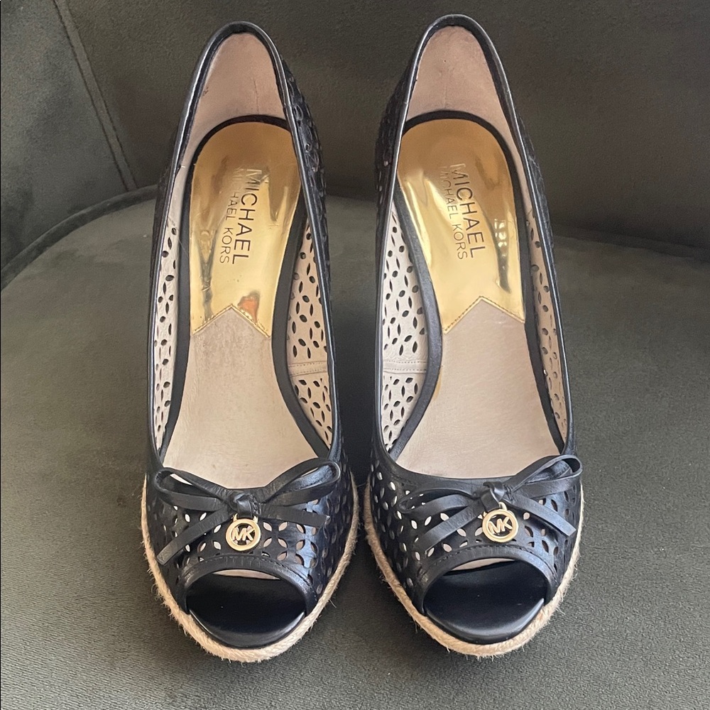 Michael Kors Black Espadrille Peep Toe Shoes